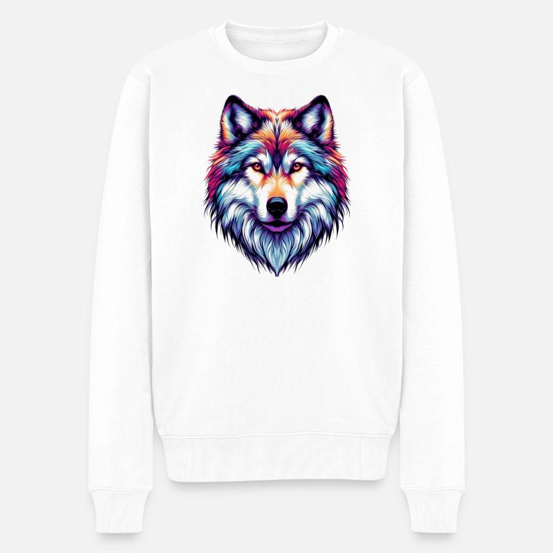 Wolf - Männer Premium Bio Pullover - Weiß
