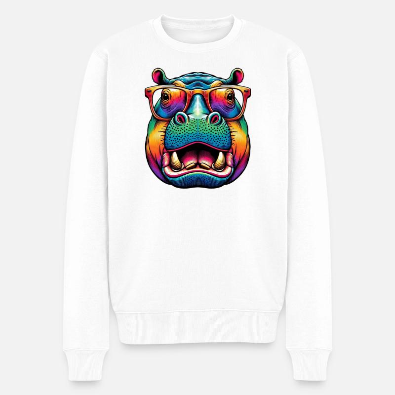 Nilpferd mit Brille - Männer Premium Bio Pullover - Weiß