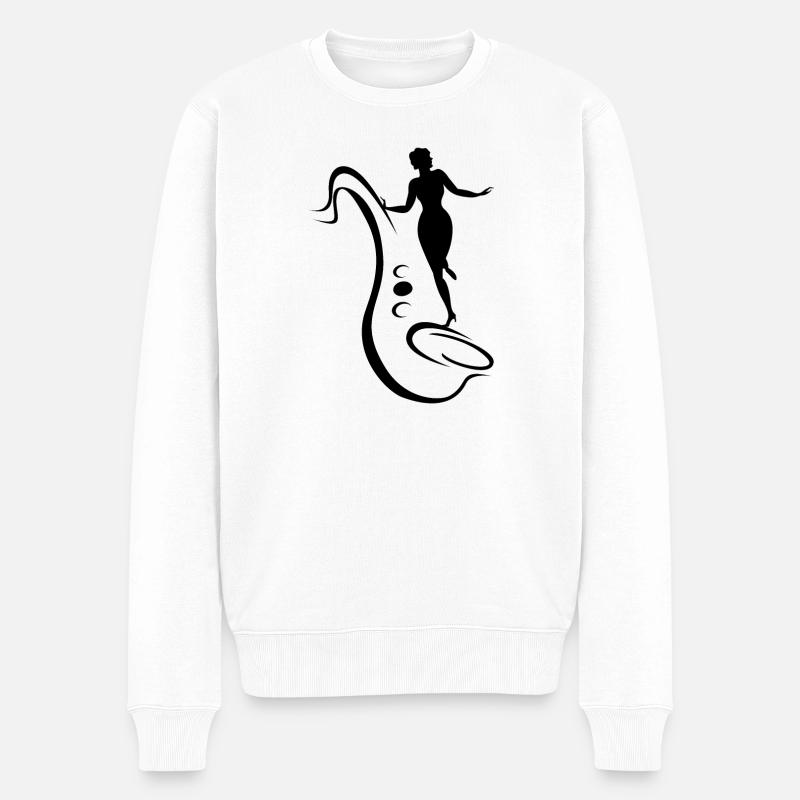 Frau und Saxophon - Männer Premium Bio Pullover - Weiß