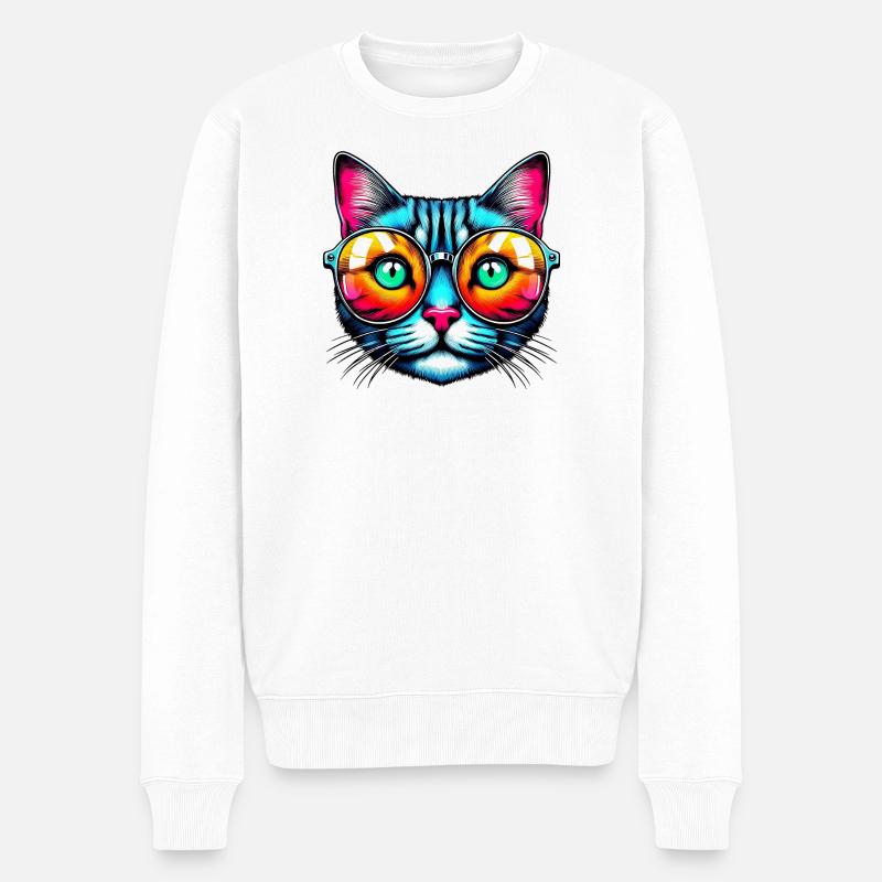 Chat avec des lunettes de soleil - Pull Premium bio Homme - blanc