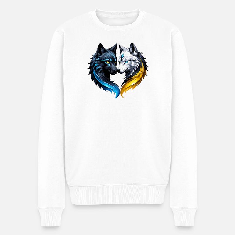 Majestätische Wolfsköpfe. - Männer Premium Bio Pullover - Weiß