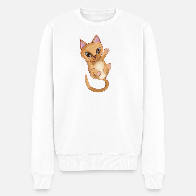 Chaton Orange mignon - Pull Premium bio Homme - blanc