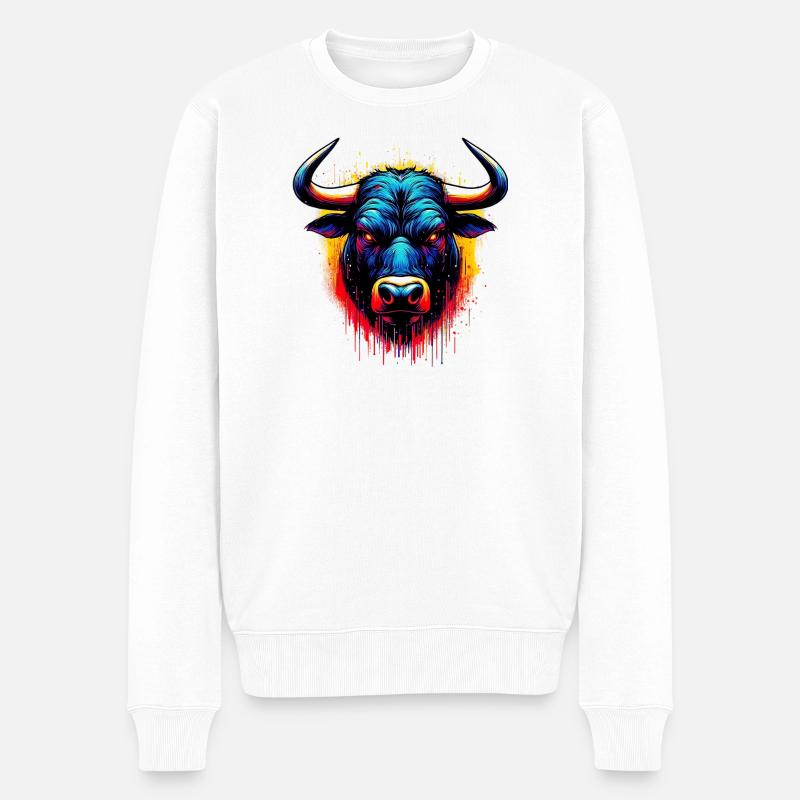 Stier - Männer Premium Bio Pullover - Weiß