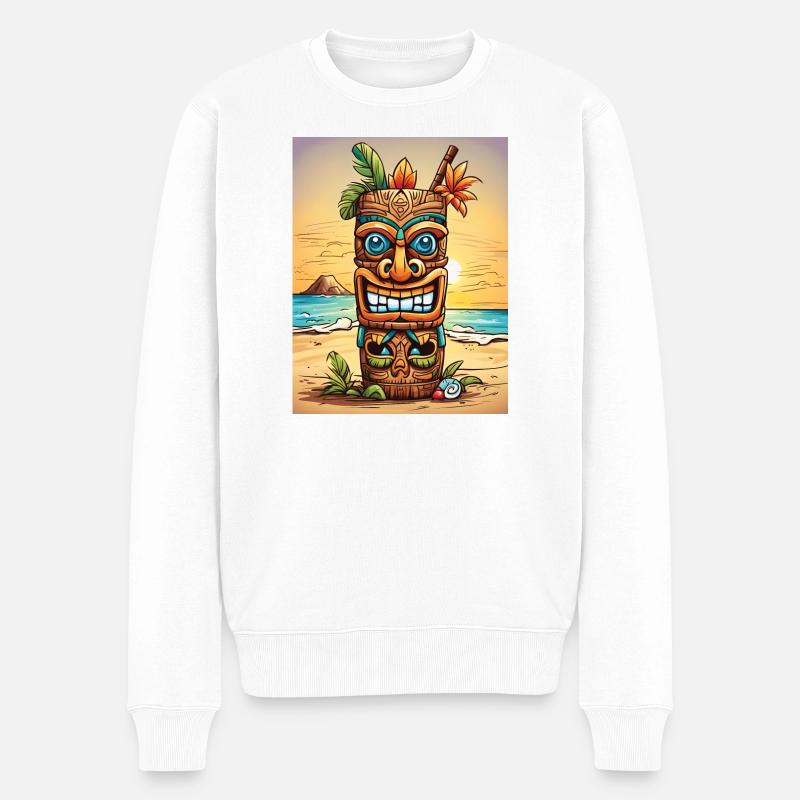 Tiki Statue - Männer Premium Bio Pullover - Weiß
