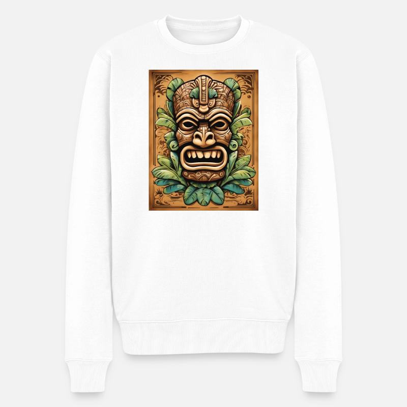 Tiki Maske - Männer Premium Bio Pullover - Weiß