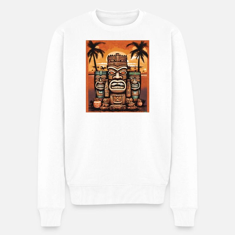 Tiki Statuen - Männer Premium Bio Pullover - Weiß