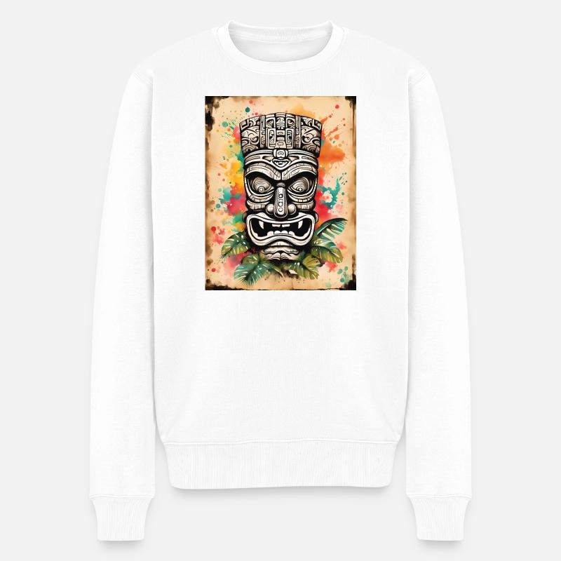 Tiki Maske splash art - Männer Premium Bio Pullover - Weiß
