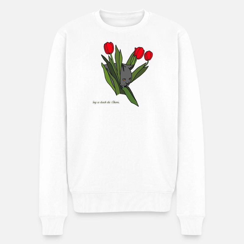 Chat entre les tulipes - Pull Premium bio Homme - blanc