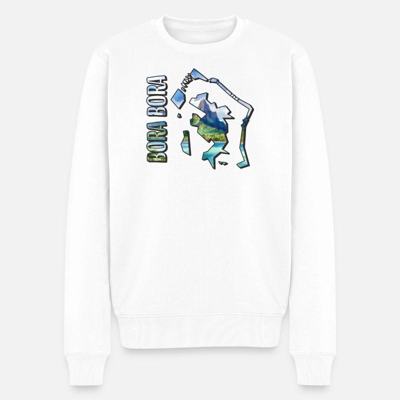 Aquarell Landkarte Bora Bora - Männer Premium Bio Pullover - Weiß
