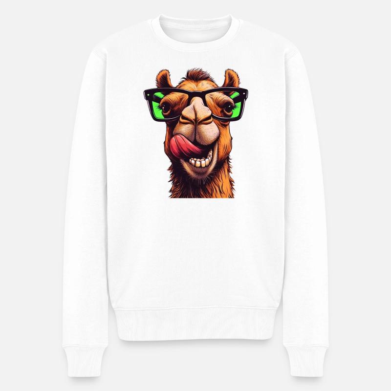 Chameau avec lunettes de soleil - Pull Premium bio Homme - blanc