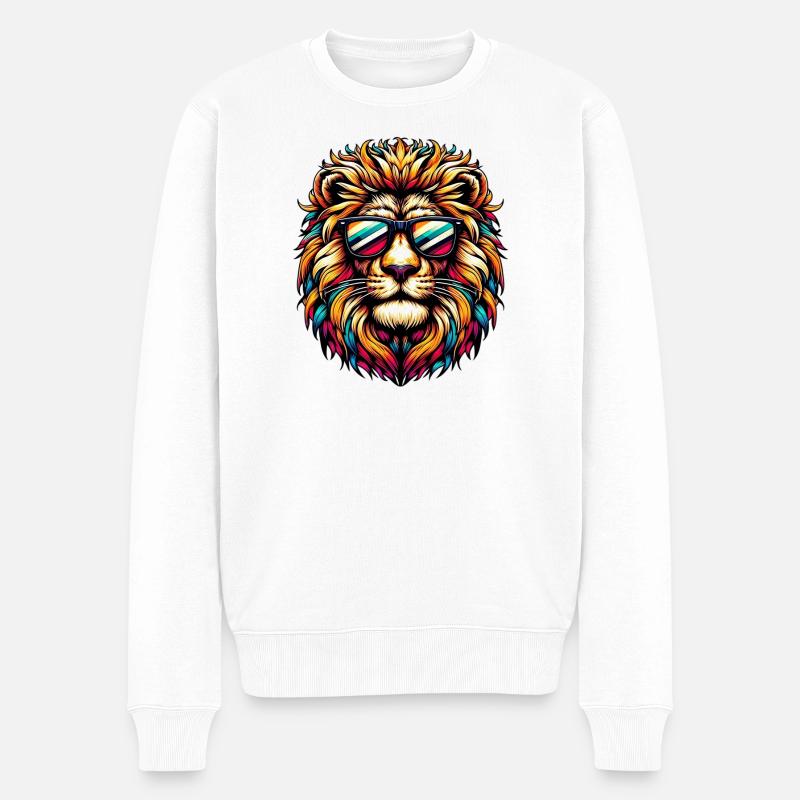 Lion avec lunettes de soleil - Pull Premium bio Homme - blanc