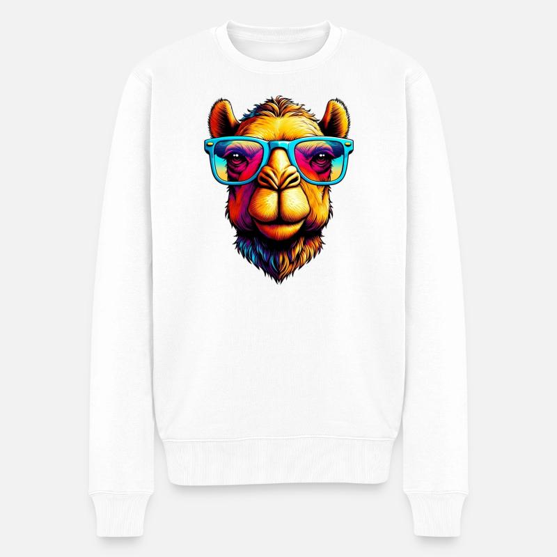 Camel mit Sonnenbrille - Männer Premium Bio Pullover - Weiß