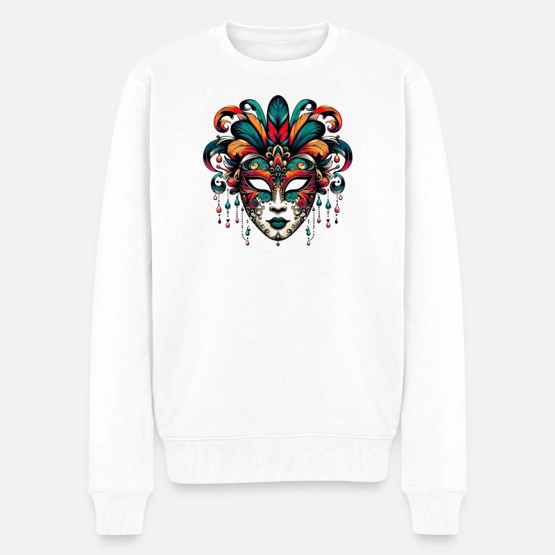 Karnevalsmaske in Venedig - Männer Premium Bio Pullover - Weiß