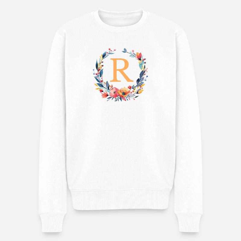 R Monogram, Couronne de fleurs, Personnalisable - Pull Premium bio Homme - blanc
