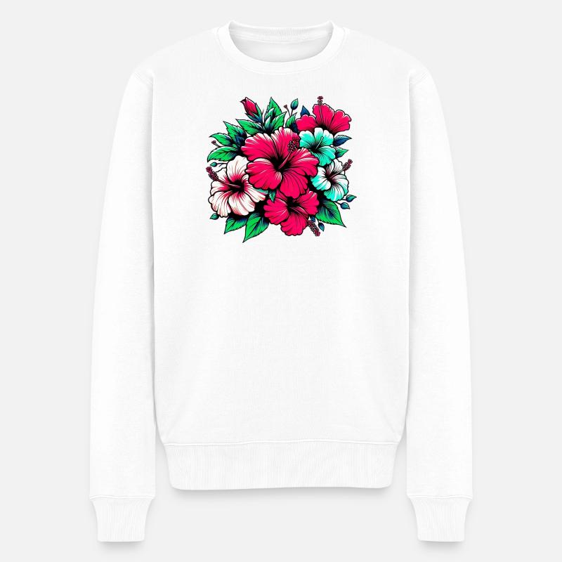 Hibiskusblüten - Männer Premium Bio Pullover - Weiß