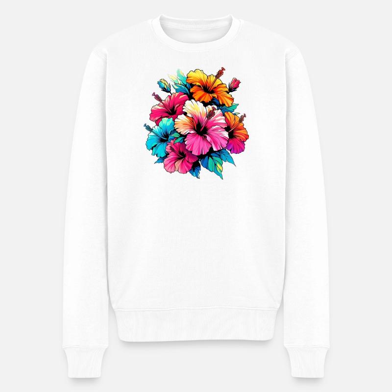 Fleurs d’hibiscus - Pull Premium bio Homme - blanc