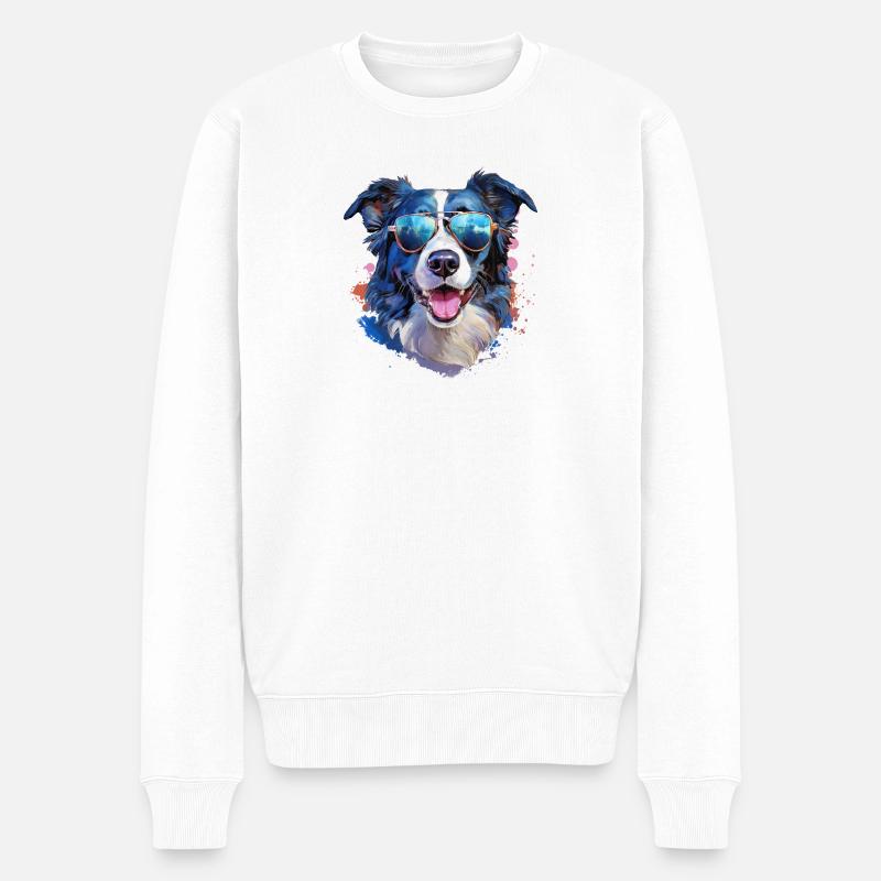 Border Collie mit Sonnenbrille - Männer Premium Bio Pullover - Weiß
