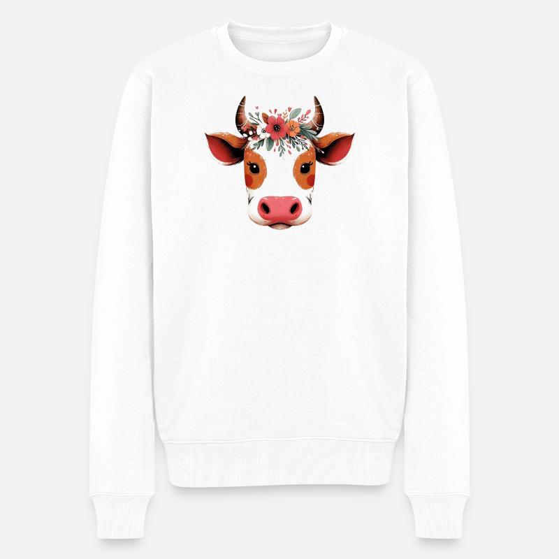 Kuh - Männer Premium Bio Pullover - Weiß