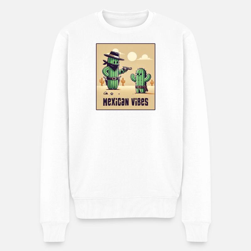 Mexiko Kaktus Design - Männer Premium Bio Pullover - Weiß