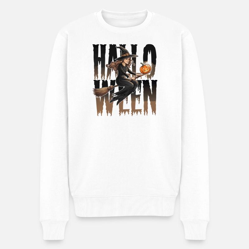 Hexe mit Kürbis auf Telijne - Männer Premium Bio Pullover - Weiß