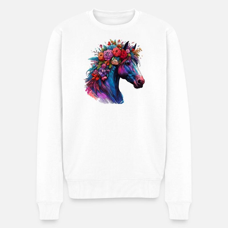 Pferd - Männer Premium Bio Pullover - Weiß