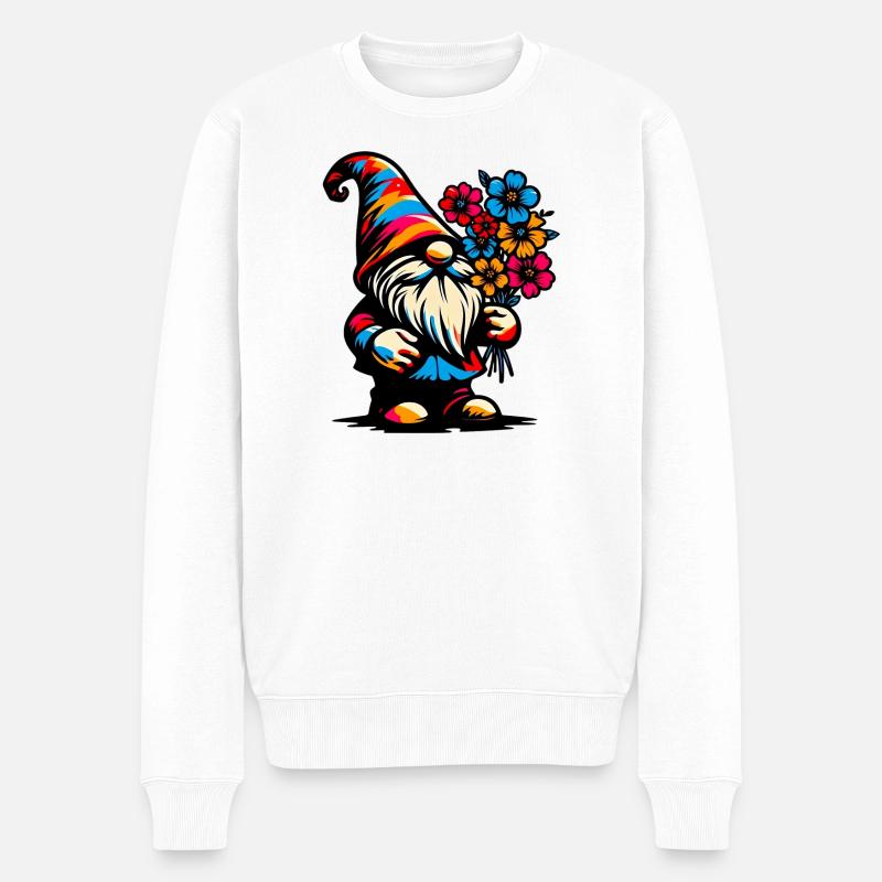 Zwerg mit Blumen - Männer Premium Bio Pullover - Weiß