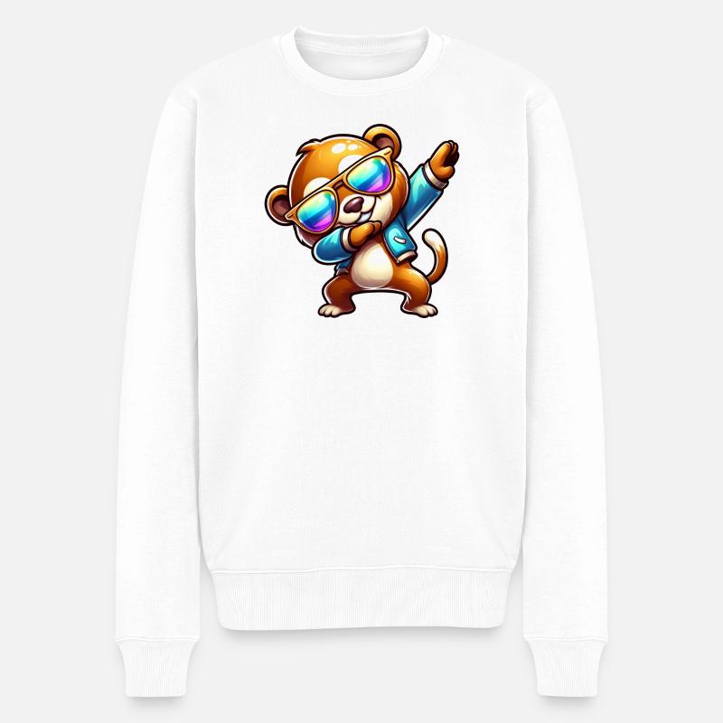 Cooler Bär Dabbing Sonnenbrille Regenbogen - Männer Premium Bio Pullover - Weiß
