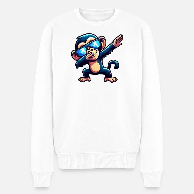 Schimpanse Dab Cool Sonnenbrille Regenbogen - Männer Premium Bio Pullover - Weiß