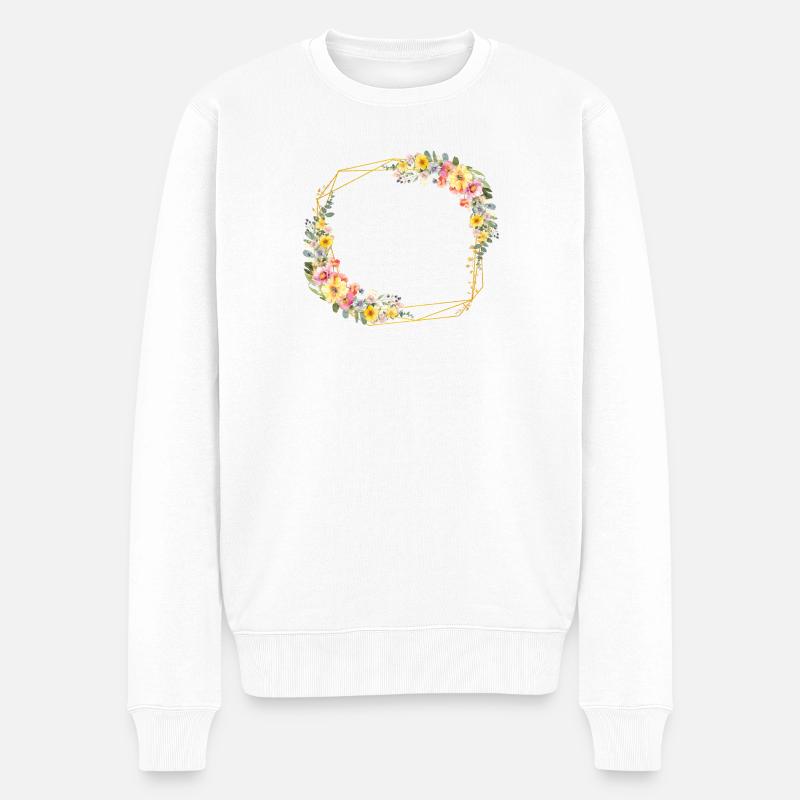 Floral, bunt, geometrisch, personalisierbar - Männer Premium Bio Pullover - Weiß