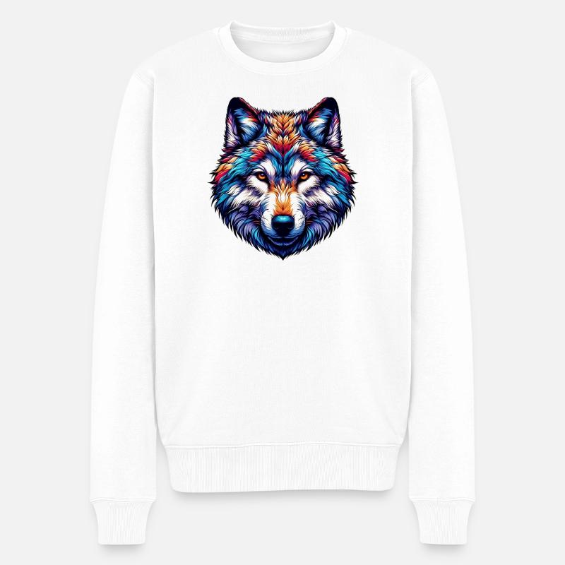 Wolf - Männer Premium Bio Pullover - Weiß