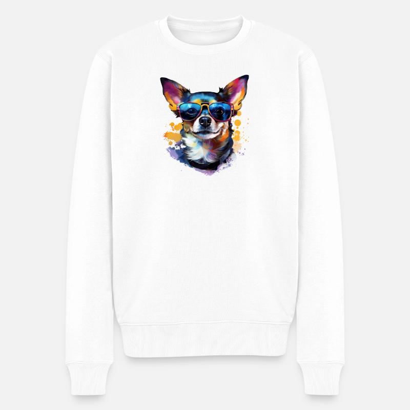 Chihuahua mit Sonnenbrille - Männer Premium Bio Pullover - Weiß