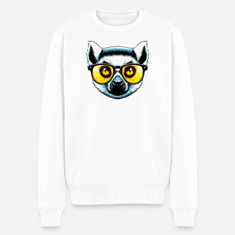 Lemur mit Sonnenbrille - Männer Premium Bio Pullover - Weiß