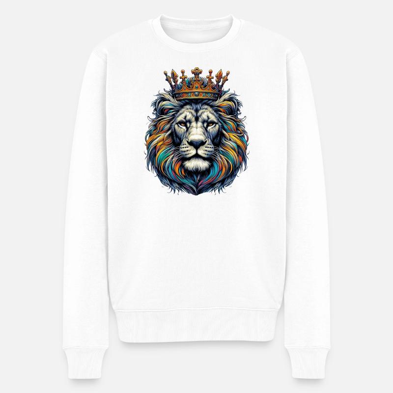 Löwe - Männer Premium Bio Pullover - Weiß