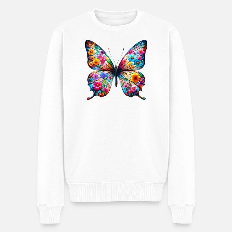 Schmetterling mit Blumen verziert - Männer Premium Bio Pullover - Weiß