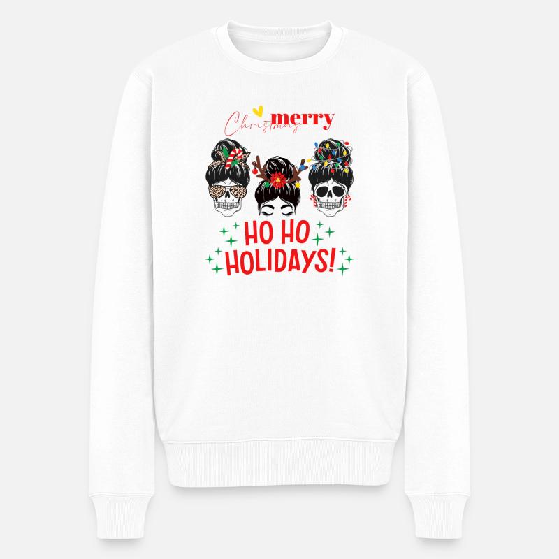 Gothic Schädel  Gemütlicher Weihnachtszauber - Männer Premium Bio Pullover - Weiß
