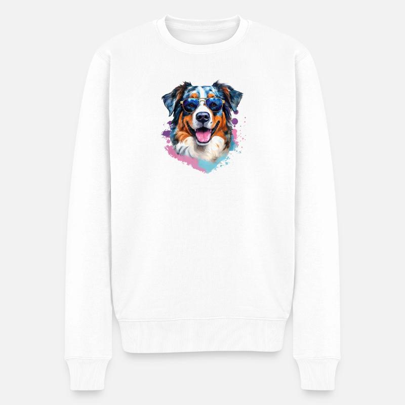 Australian Shepherd mit Sonnenbrille - Männer Premium Bio Pullover - Weiß