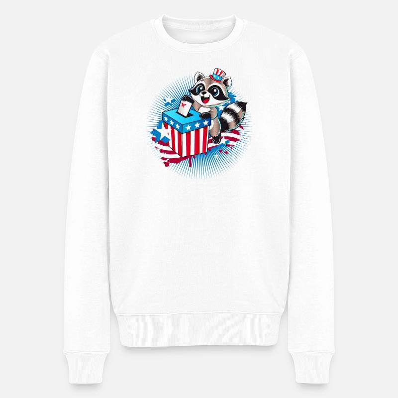 Ein Waschbär gibt seine Stimme ab,bei der US-Wahl - Männer Premium Bio Pullover - Weiß