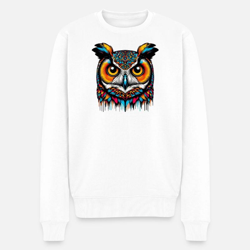 Eule - Männer Premium Bio Pullover - Weiß