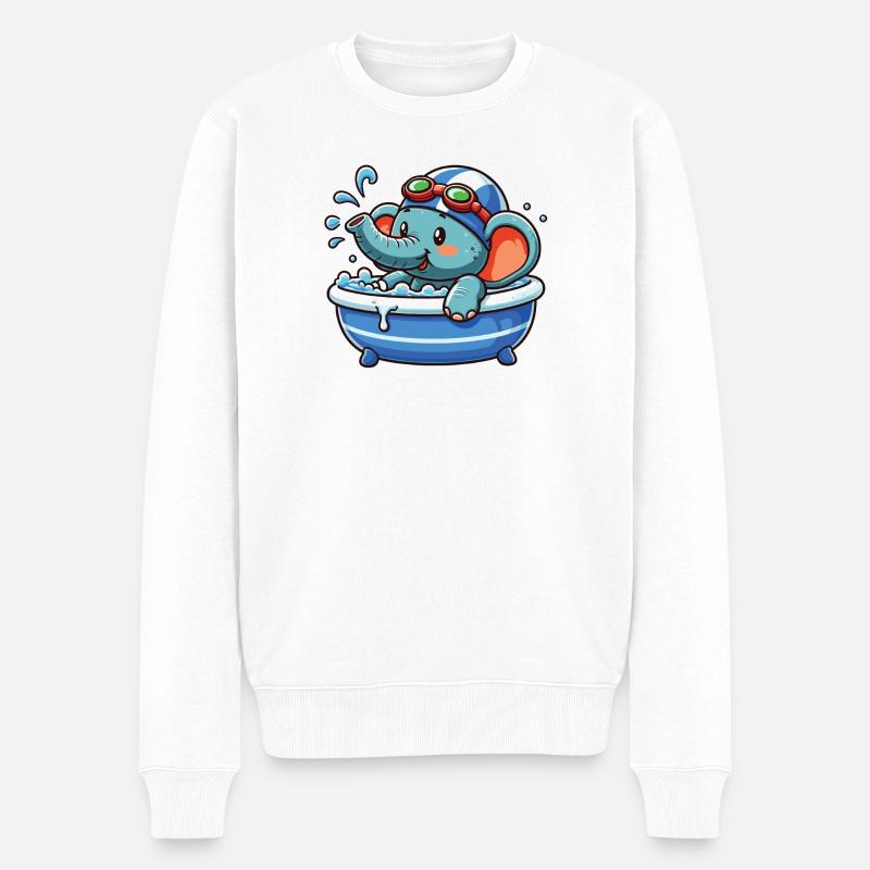 Elefant im Bad mit Taucherbrille - Männer Premium Bio Pullover - Weiß