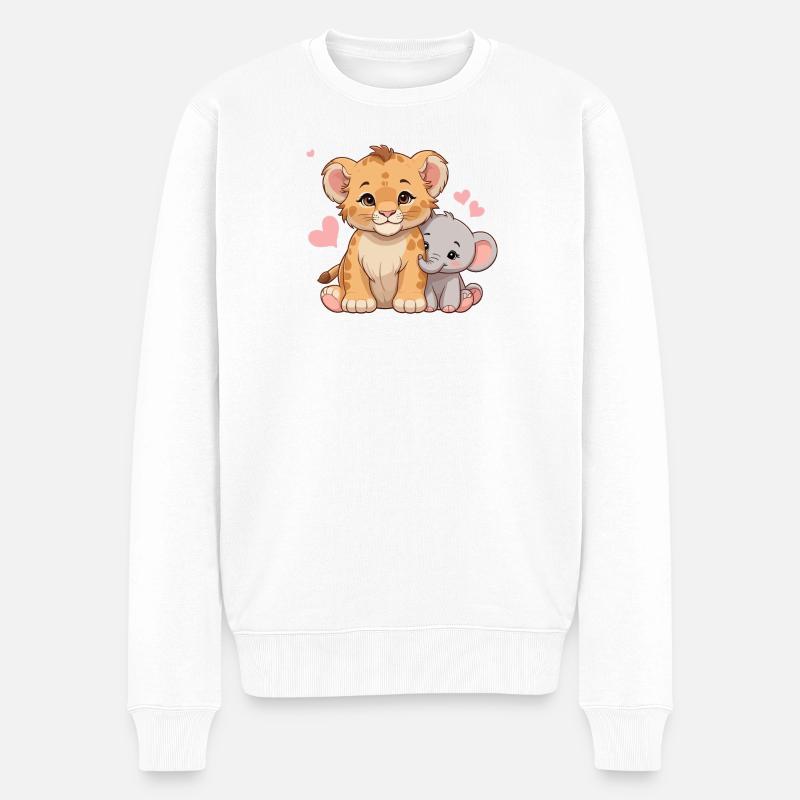 Babylöwe & Babyelefant – Süßes Freundschaftsmotiv - Männer Premium Bio Pullover - Weiß