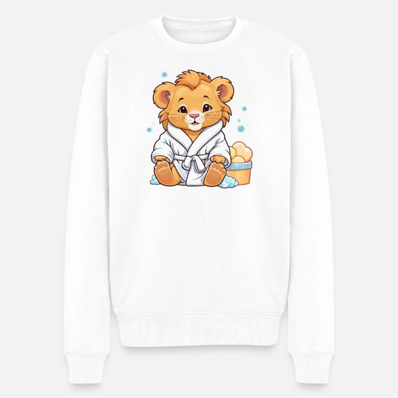 Un lionceau en bain de peignoir - Pull Premium bio Homme - blanc