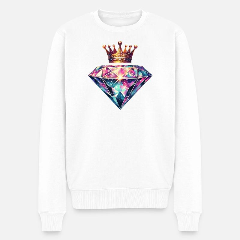 Diamant und Krone - Männer Premium Bio Pullover - Weiß