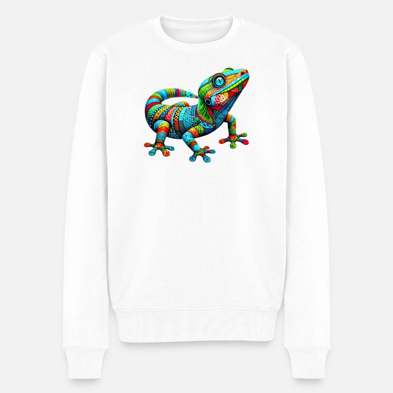 Gecko - Männer Premium Bio Pullover - Weiß