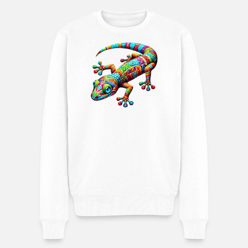 Gecko - Männer Premium Bio Pullover - Weiß