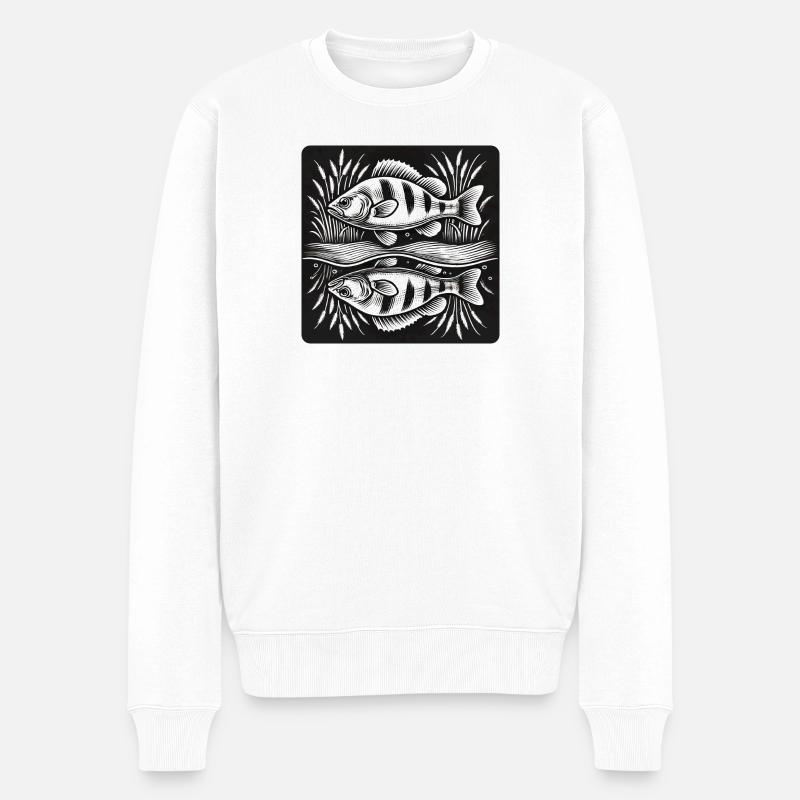 Barsch Fisch Angel Design - Männer Premium Bio Pullover - Weiß