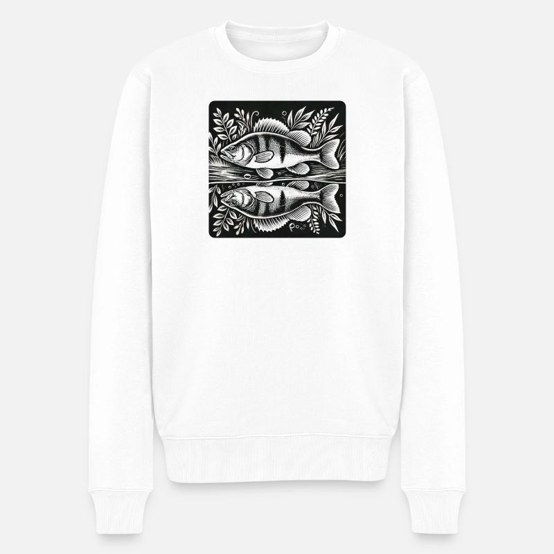 Barsch Angler Silhouette Design - Männer Premium Bio Pullover - Weiß