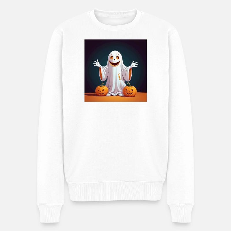 Halloween Ghost with Pumpkins - Männer Premium Bio Pullover - Weiß