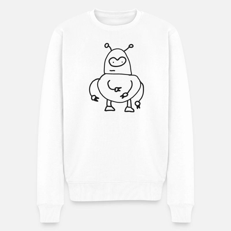 Dooddly Alien Robot Doodle - Pull Premium bio Homme - blanc
