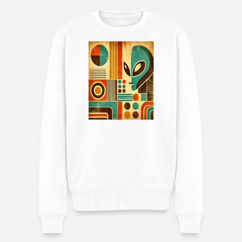 Retro abstraktes Bild mit Alien-Gesicht. - Männer Premium Bio Pullover - Weiß