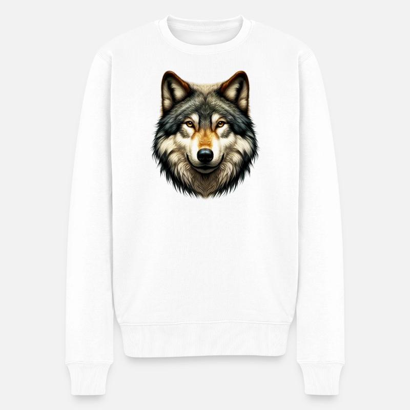 Wolf - Männer Premium Bio Pullover - Weiß